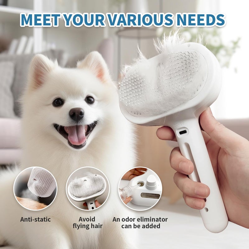 HeroKitty Dog Brush for Shedding, 3 in 1 Self Cleaning Steam Dog Brush - Anti-Static,Cat Steam Brush Removal Comb with Release Button, Grooming Tool for Long and Short Hair Pets, White - Image 2